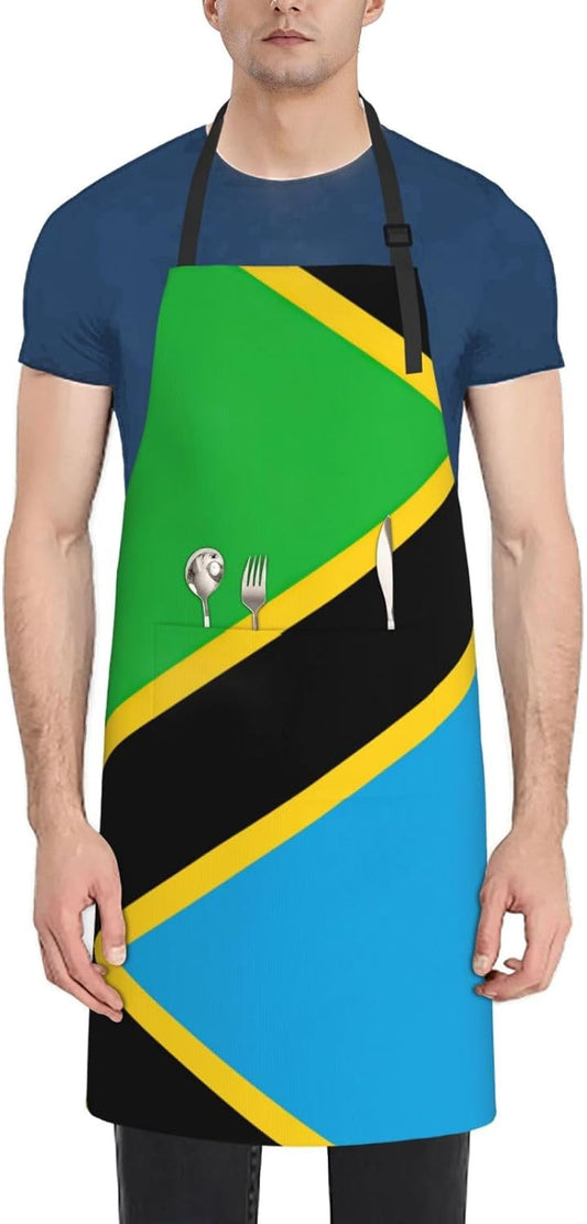 Tanzania Flag print Waterproof chef's apron with pocket apron for kitchen cooking baking barbecue and gardening