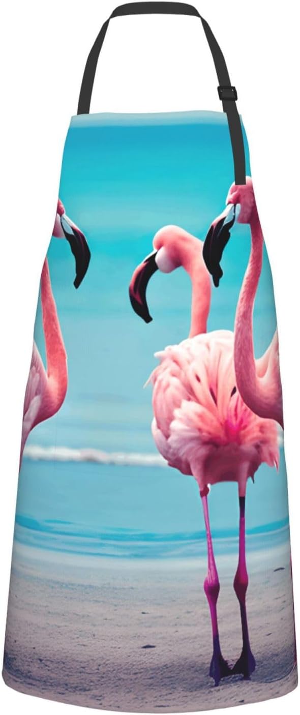 YANYU Flamingo Beach Print 28x33 In Kitchen Apron Stylish Chef Apron with Pockets for Cooking Baking Painting