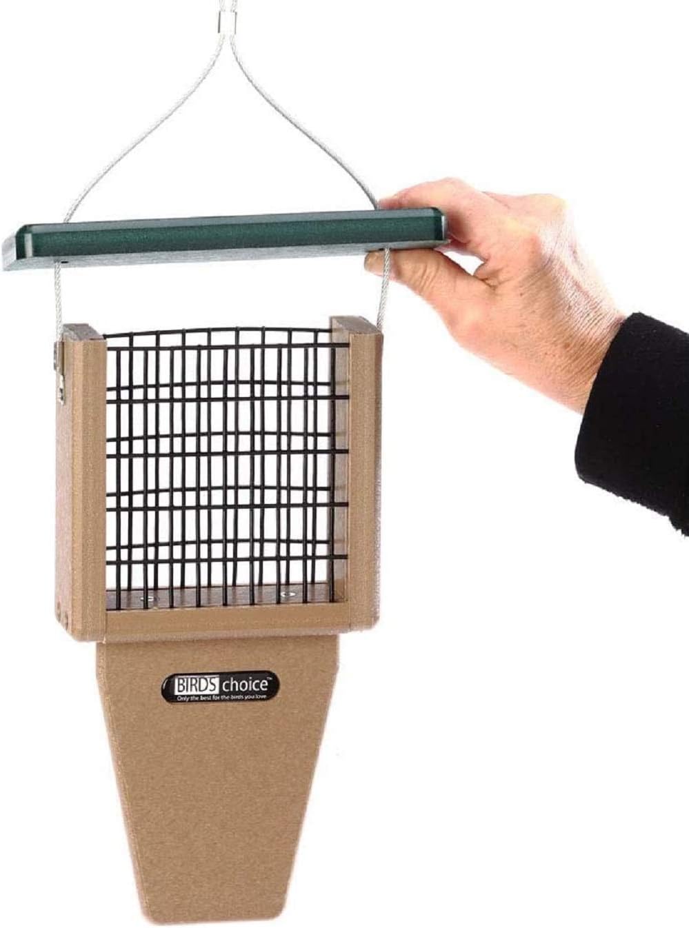 Naturesroom Poly-Lumber Prop Suet Feeder for Birds - Include 2 Bonus Suet Cake Cage Feeder Packs -Premium Insect and Peanut Suet Cakes for Feeder Basket Holder, Green/Brown, 12"L x 8"W X 3"D (sntp)