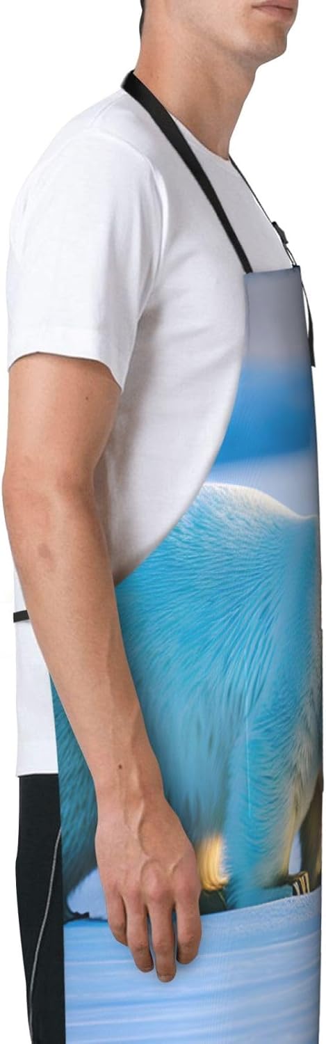 polar bear print Waterproof chef's apron with pocket apron for kitchen cooking baking barbecue and gardening