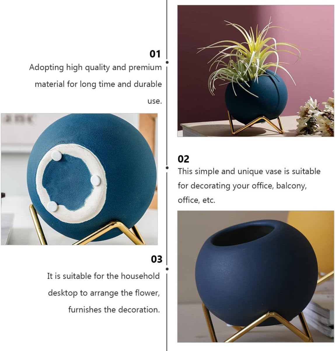 FAVOMOTO Nordic Ceramic Flower Vase Set 2pcs with Iron Frame Spherical