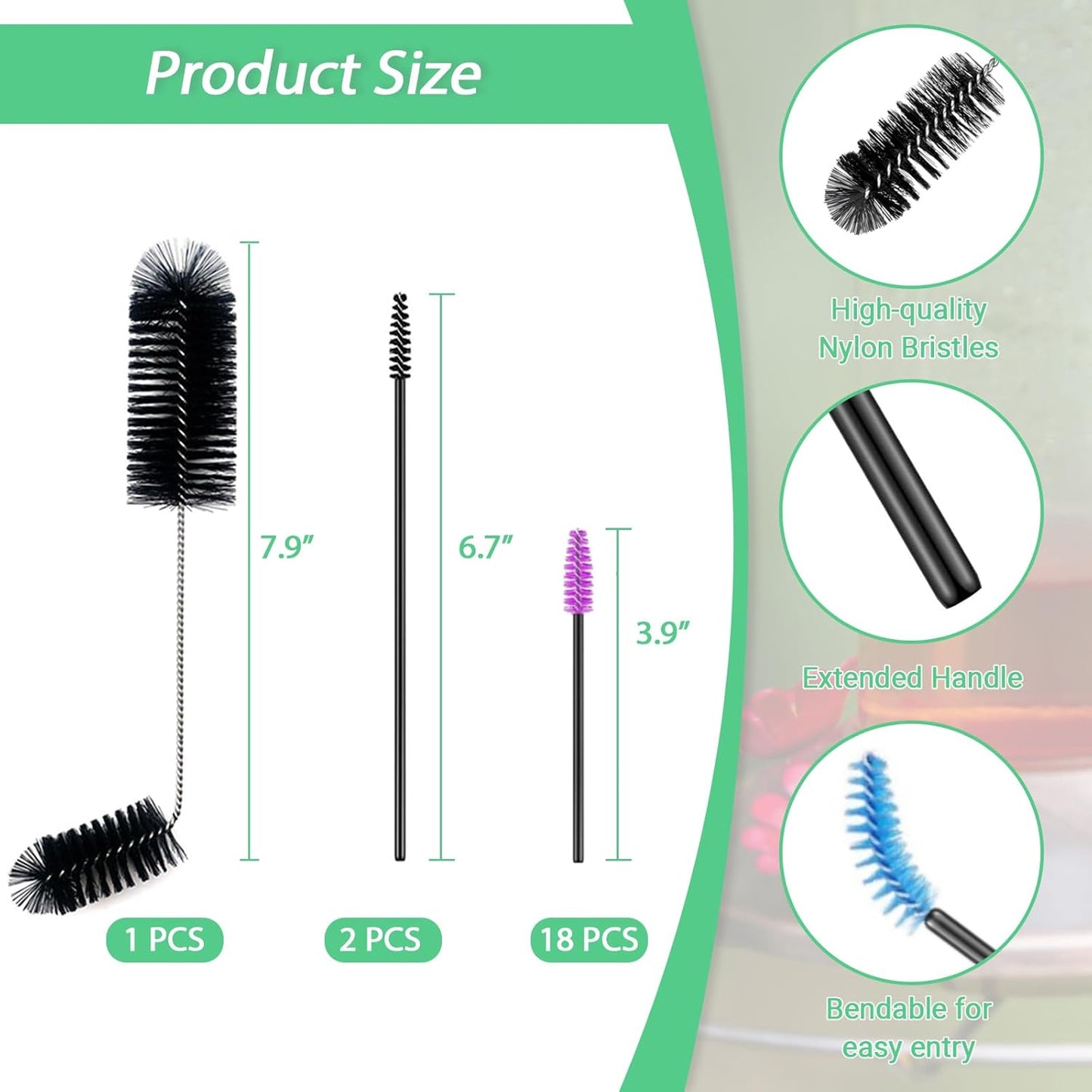 Hummingbird Feeder Cleaning Brush Kit - Small Parts Cleaning Tools Set for Tubes Jars Bottles Feeding Holes, 21 Pcs in 3 Sizes (Black)