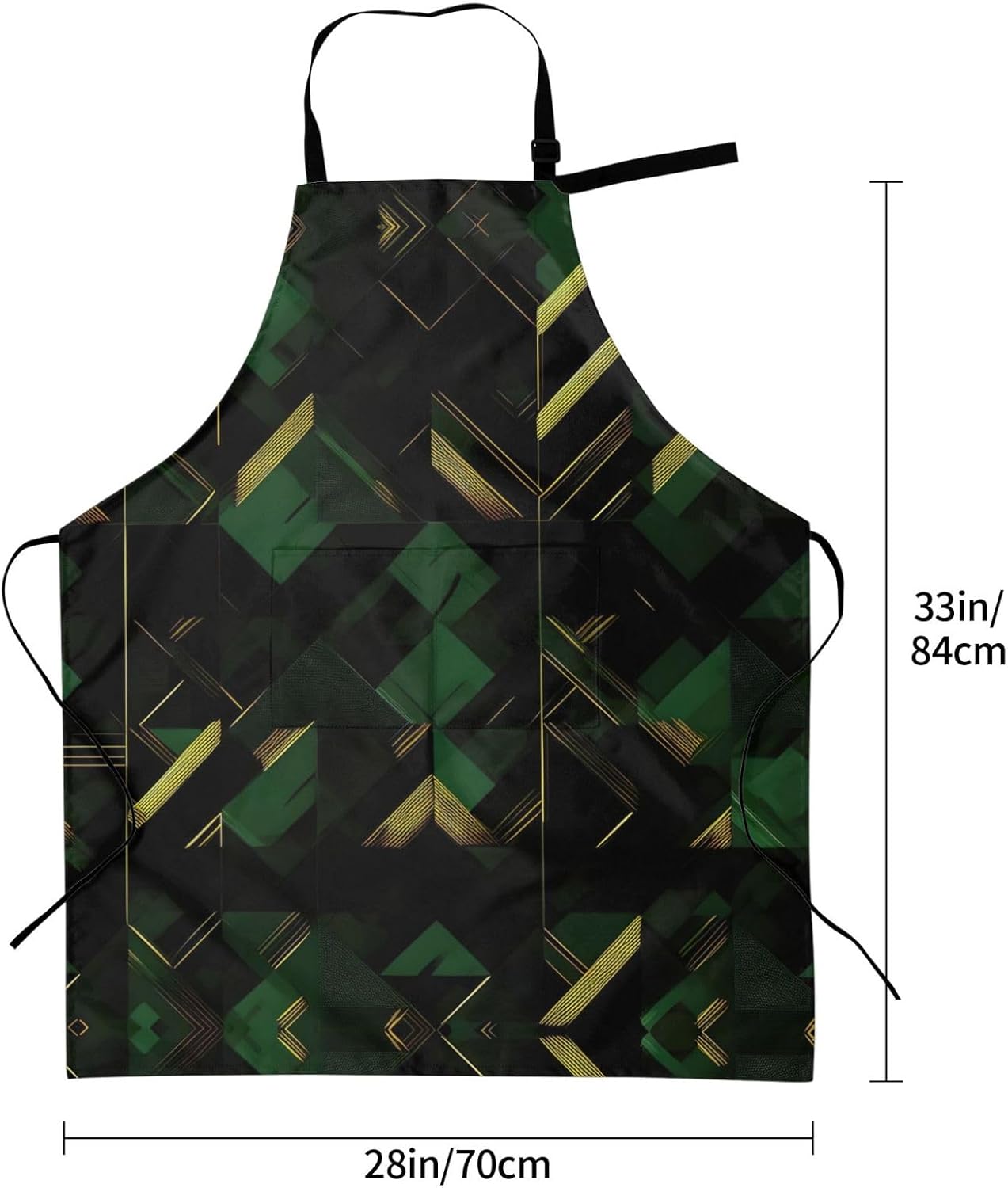 black green and gold geometric Print 28x33 In Adult Kitchen Apron with