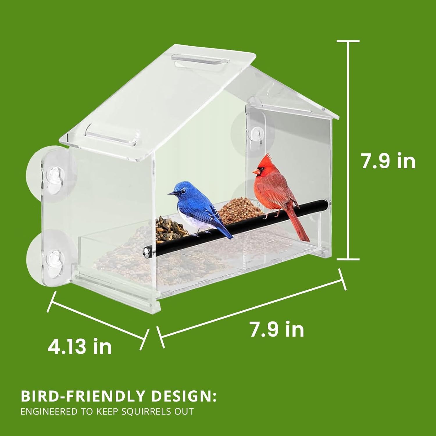 Nature Gear Window Bird Feeder with Strong Suction Cups, Clear Acrylic