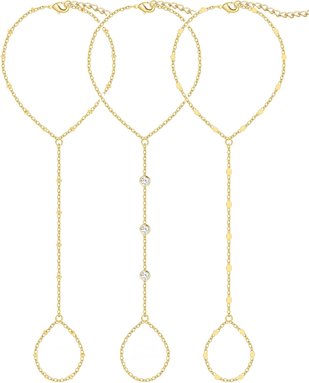 3PCS 14K Gold-Plated Hand Chain Bracelets for Women, Stack Bracelets S