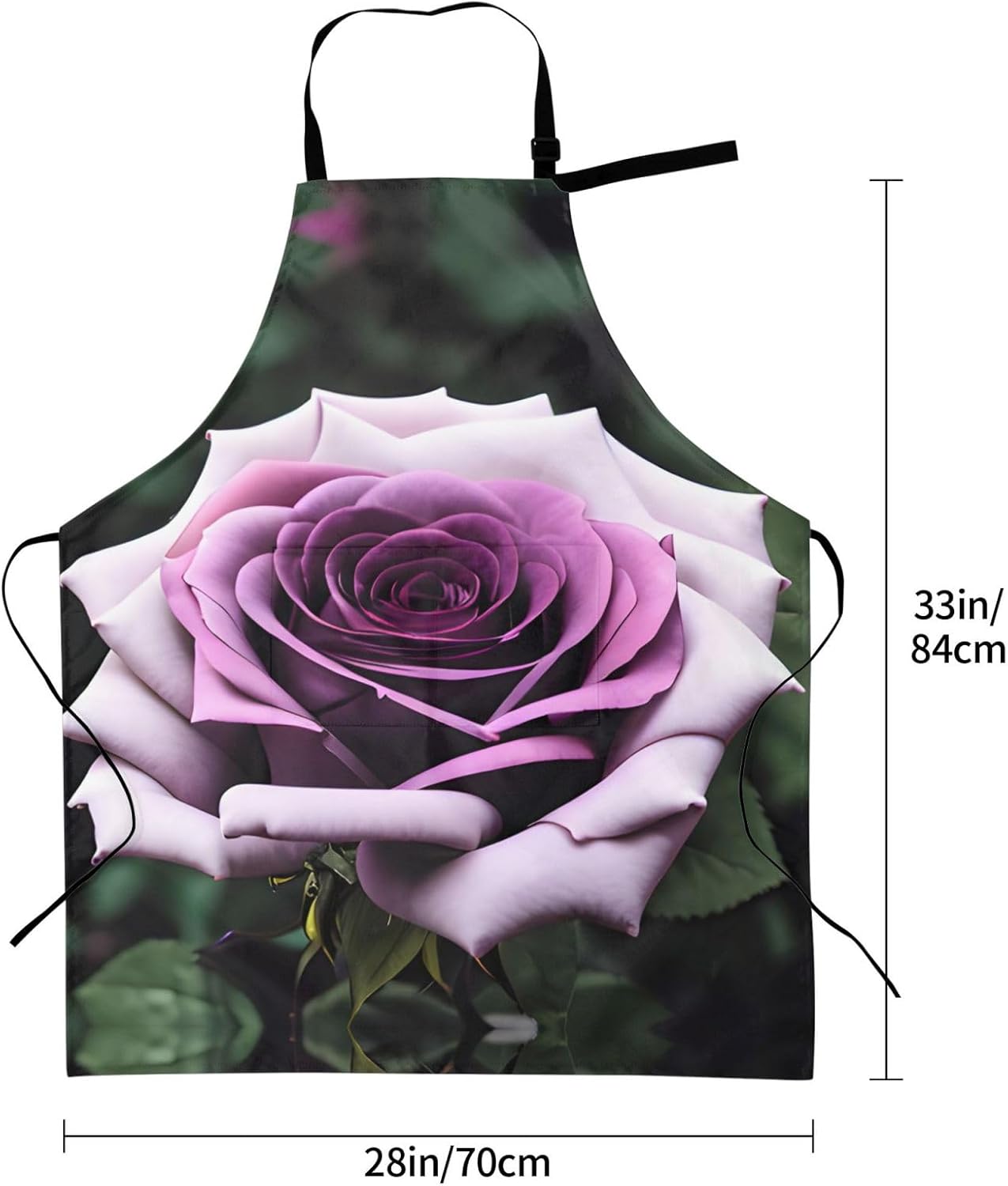 Black Blackgound Rose print Waterproof chef's apron with pocket apron 