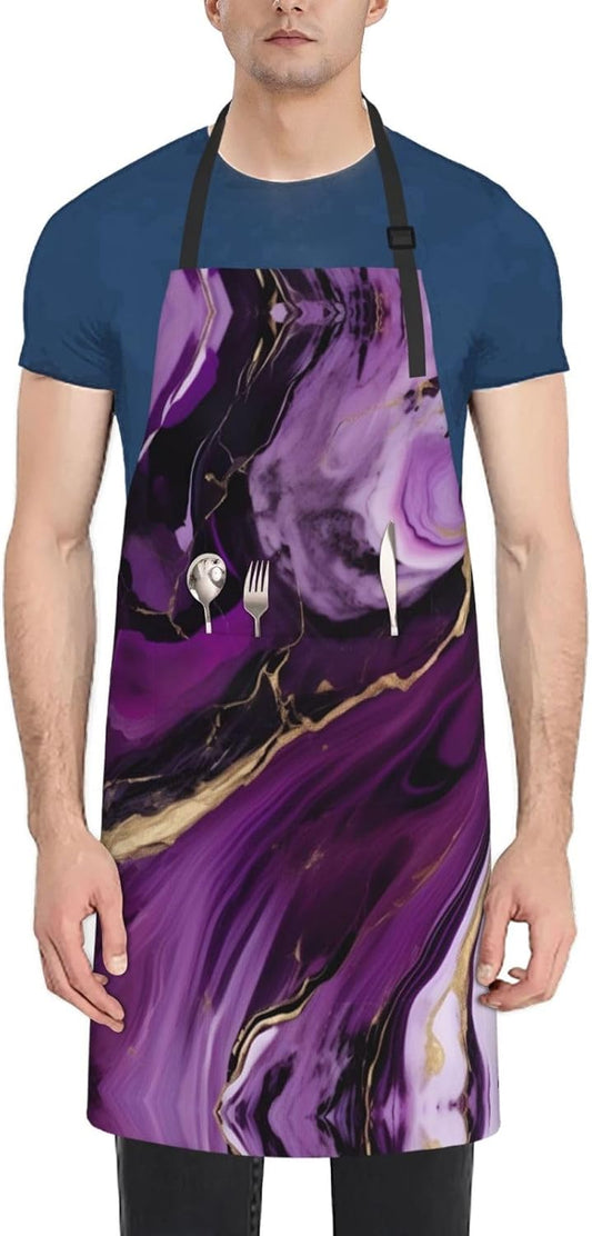 Dark purple texture marble 1 print Waterproof chef's apron with pocket apron for kitchen cooking baking barbecue and gardening