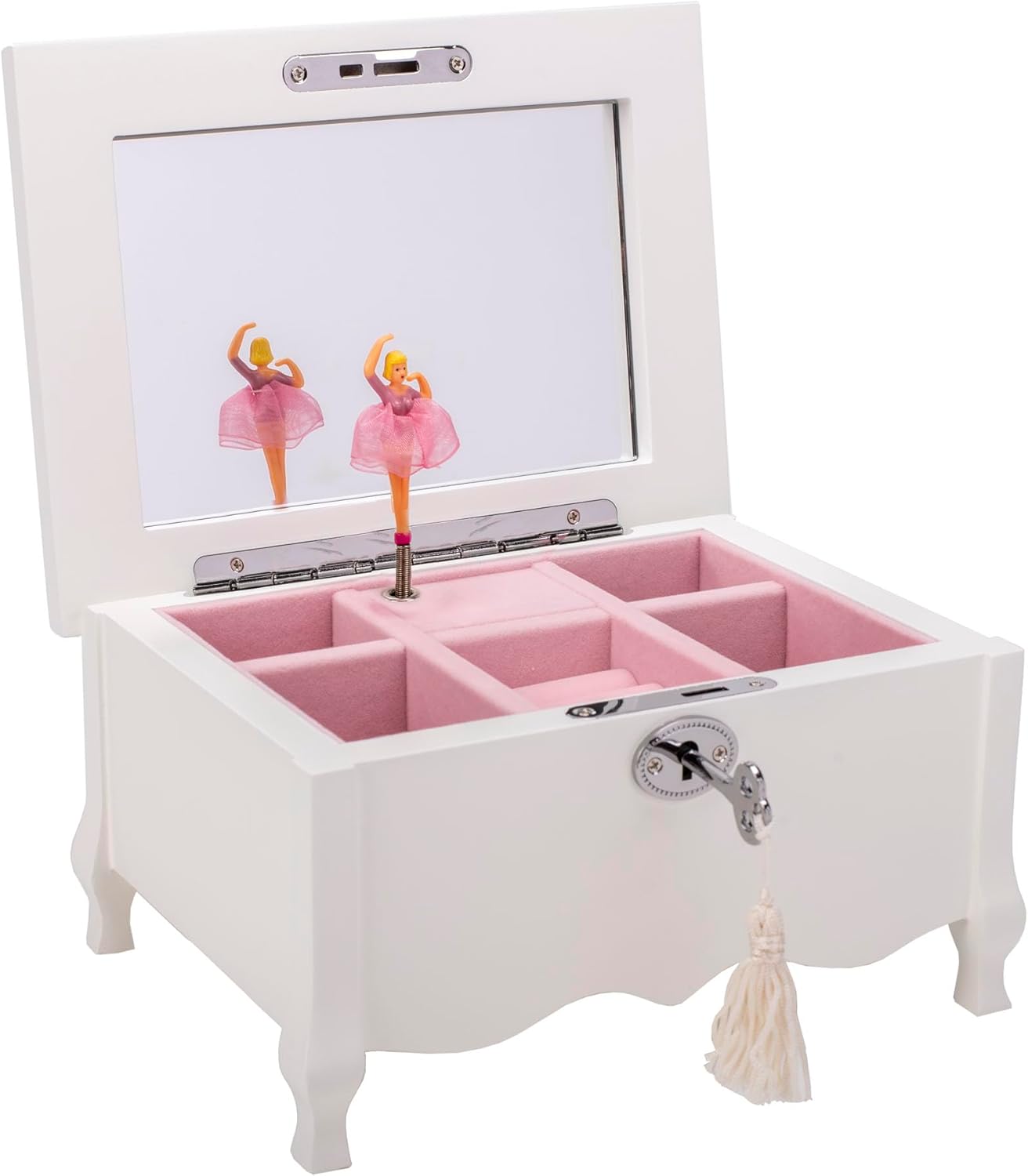 Cottage Garden Ballerina White 8 x 6 MDF Wood and Velvet Musical Jewel
