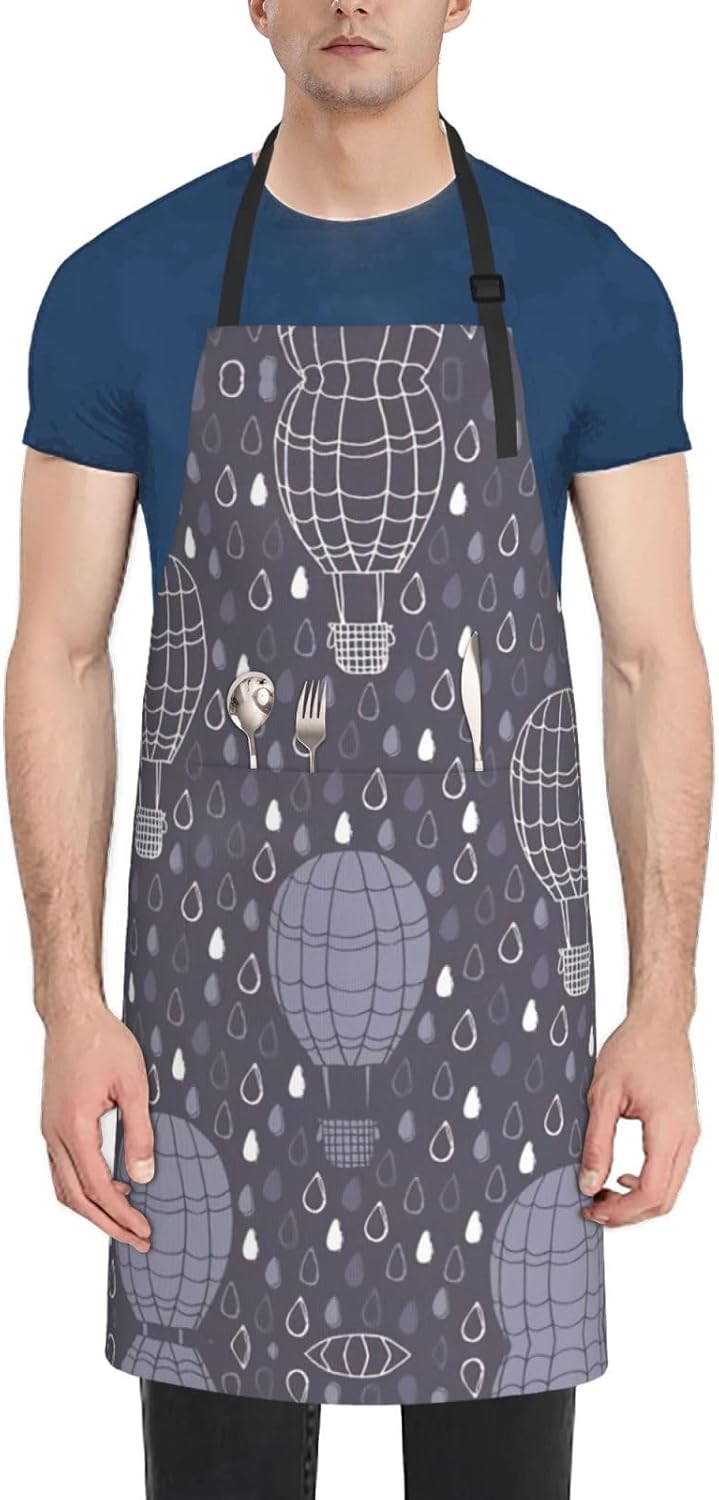 Hot Air Balloon Print Laundry apron 28x33 In Waterproof Kitchen Apron with Pockets for Cooking Baking