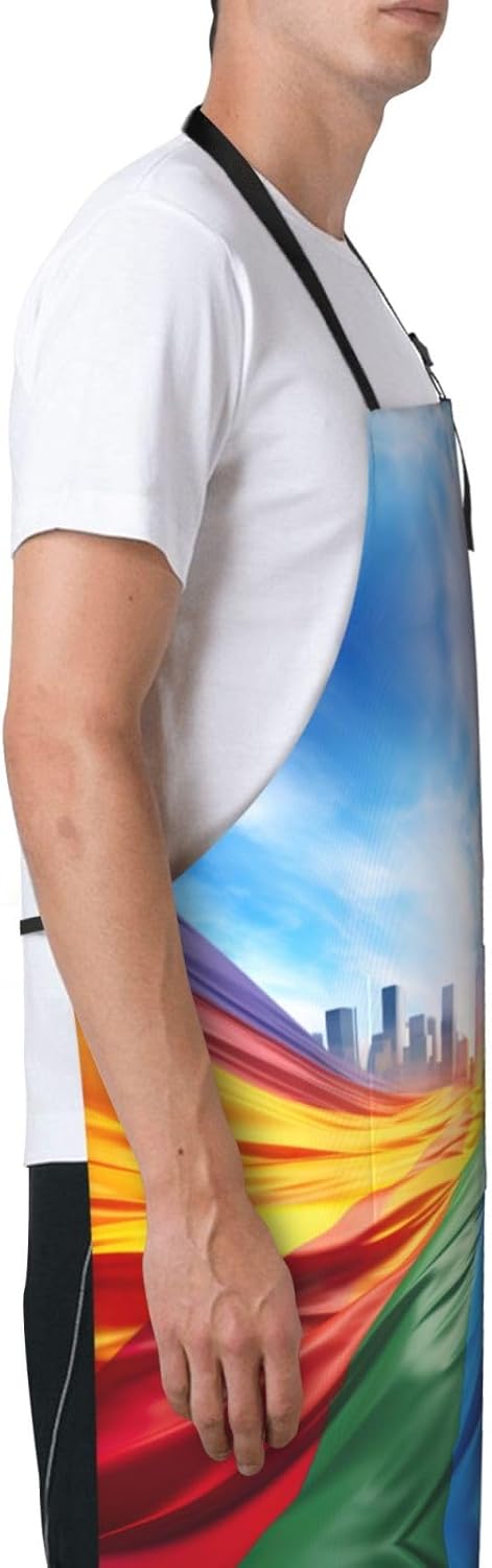 Pride Flag print Waterproof apron with pocket adjustable cooking apron for adult kitchen bibs to bake