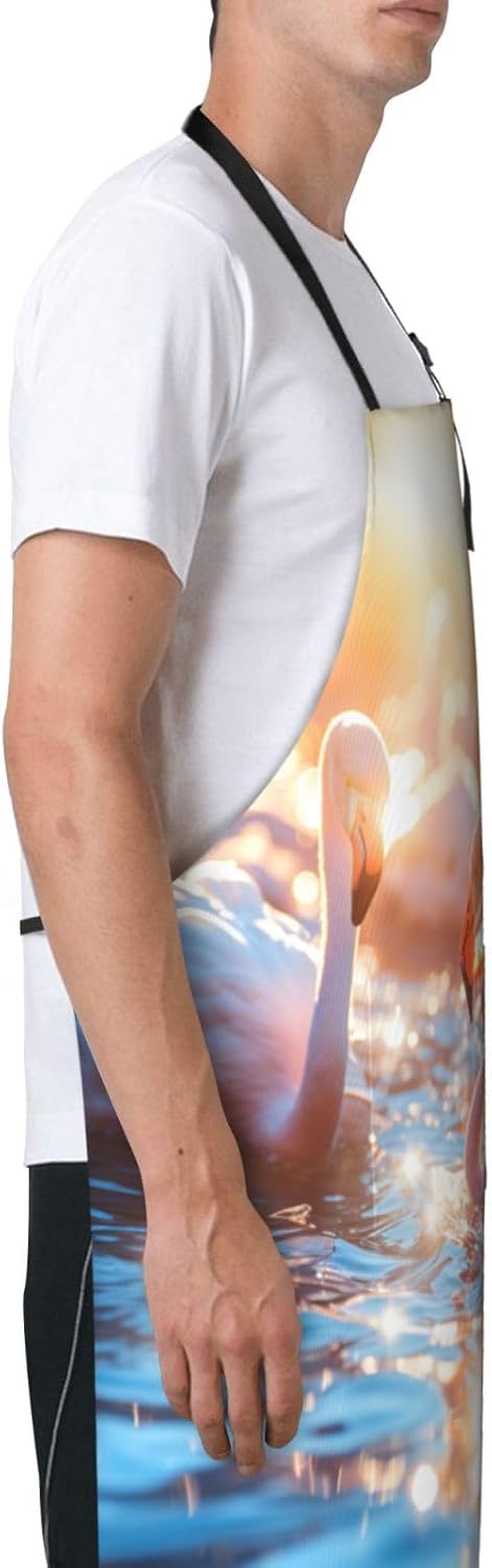 Flamingos Partying print Waterproof apron with pocket adjustable cooking apron for adult kitchen bibs to bake