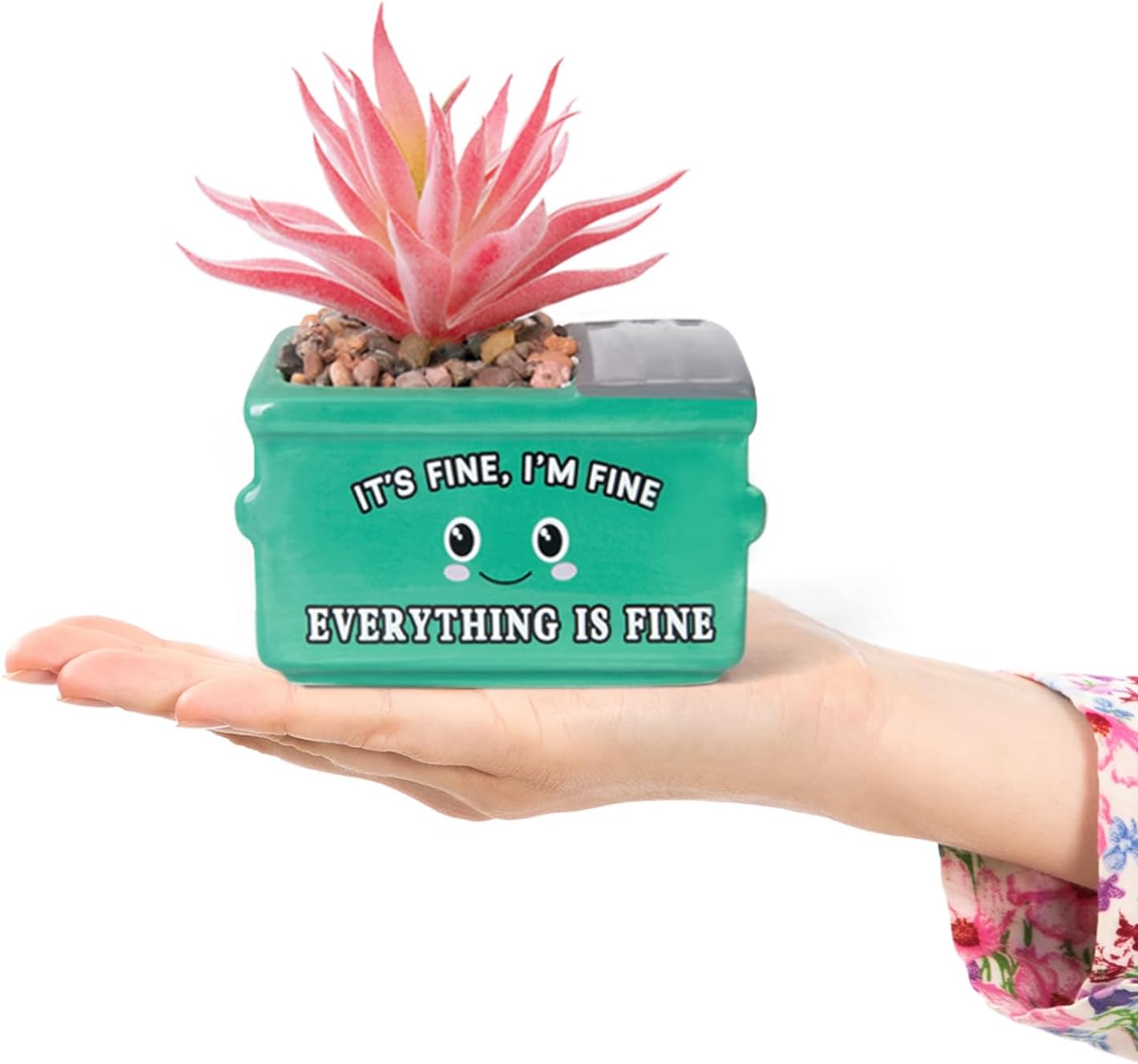 Emotional Support Dumpster Fire Desk Decor, Fake Plants in Ceramic Succulent Pots, Motivational Positive Thinking Office Desk Accessories, Funny Gifts for Women, Men, Coworkers