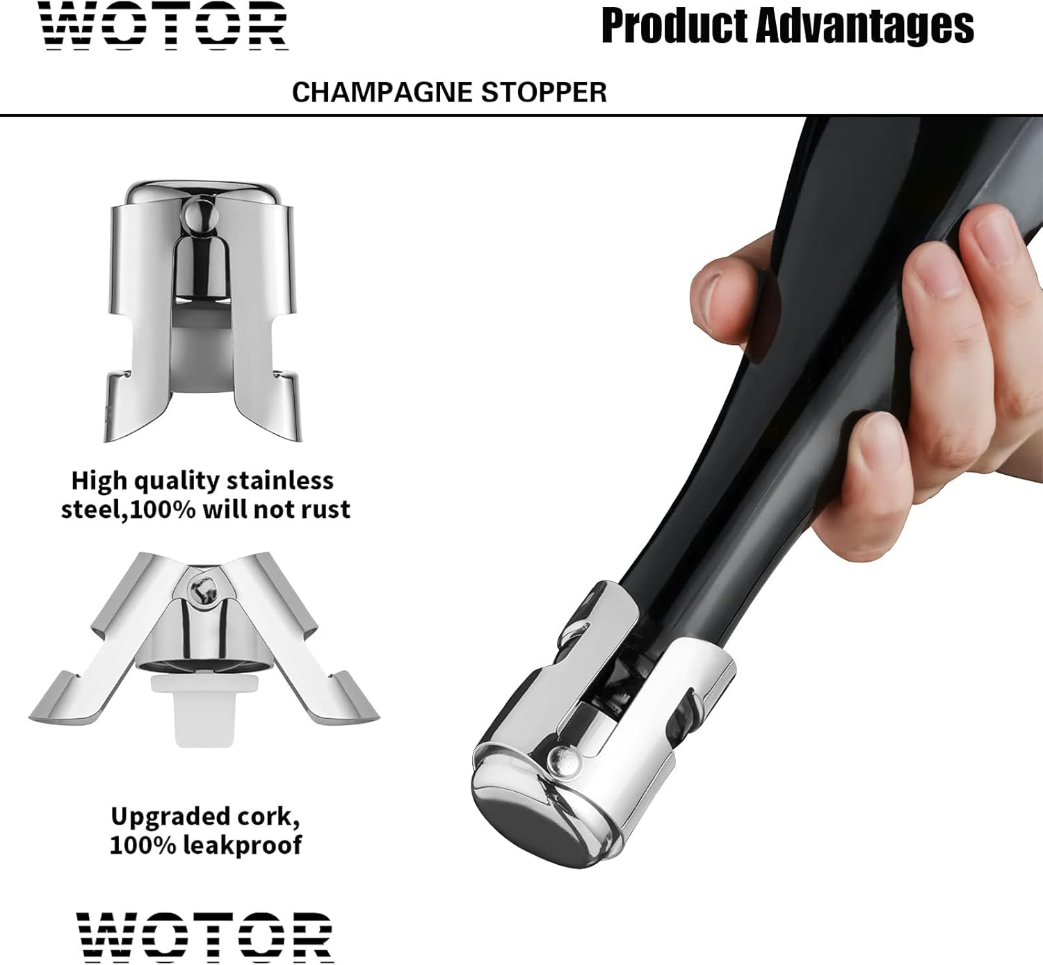WOTOR Champagne Stoppers Stainless Steel, Prosecco Bottle Stopper with