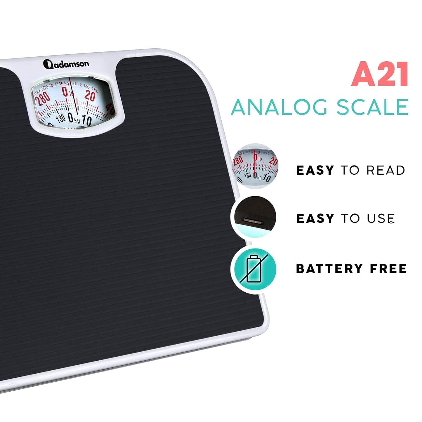 Adamson A21 Analog Scales for Body Weight - Up to 300 LB - New - Anti-