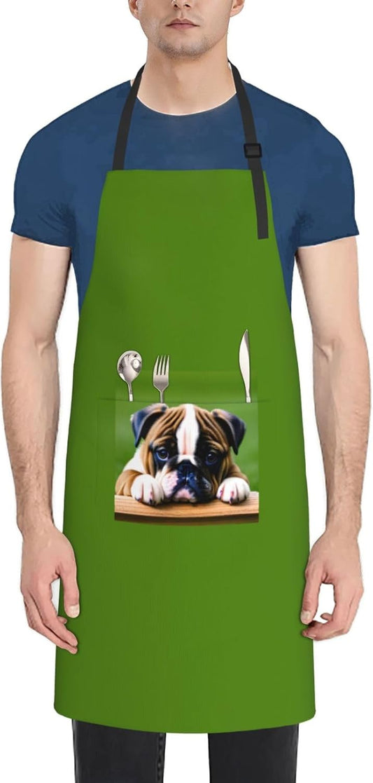 Cute Bulldog Puppy print Waterproof chef's apron with pocket apron for kitchen cooking baking barbecue and gardening