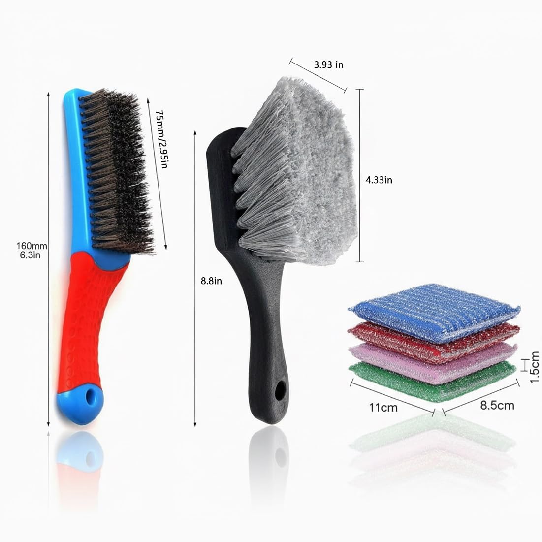 1PCS Wire Brush + 1PCS Nylon Brush + 4PCS Scrub Sponge Set, Heavy Duty Rust Remover and Cleaning Kit for Grill Grates, Tires, Bird Baths, Kitchen & Home, Non-Scratch Sponges for Dishes & Appliances