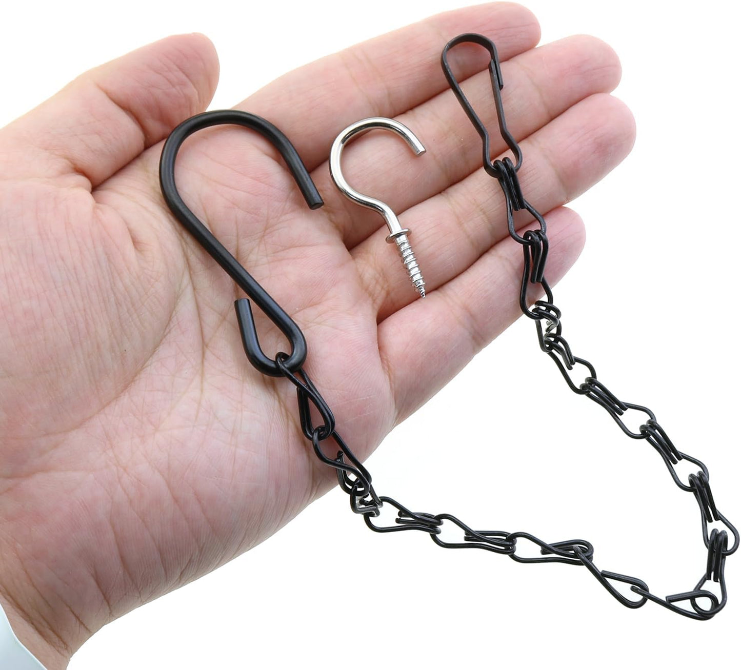 12-Piece Set of 9.5-Inch Black Hanging Chains with 12 Ceiling Hooks, Garden Plant Hangers for Hanging Bird Feeders, Signboards, Chalkboards, Baskets, Flower Pots, Lanterns, Wind Chimes