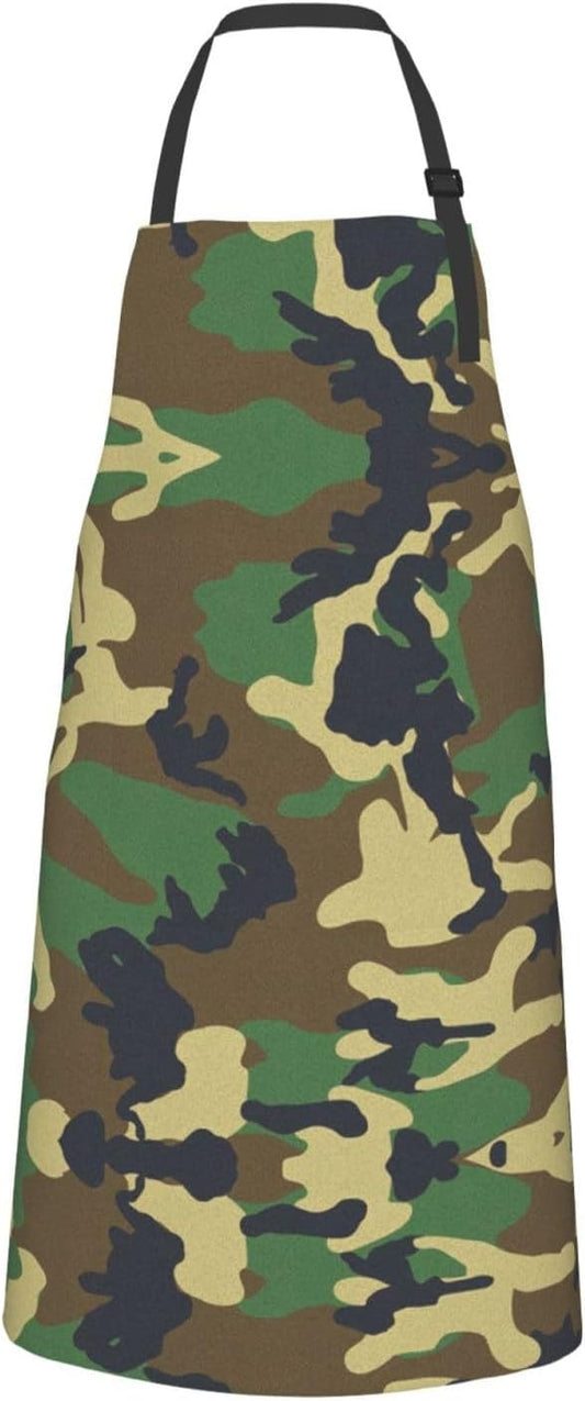 Green Military Camo print Waterproof apron with pocket adjustable cooking apron for adult kitchen bibs to bake