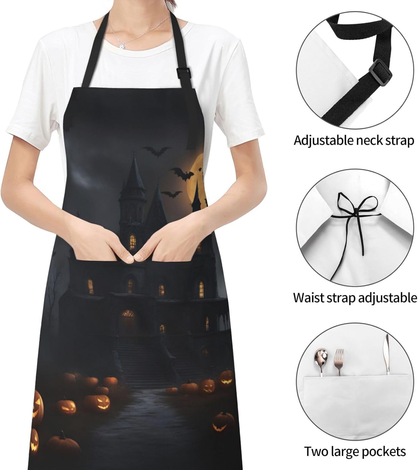 Halloween Goth print Waterproof chef's apron with pocket apron for kitchen cooking baking barbecue and gardening