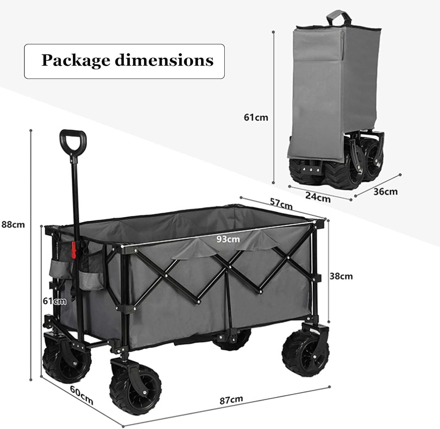 Foldable Outdoor Utility Trolley Portable Garden Cart Pull Rod to Pull