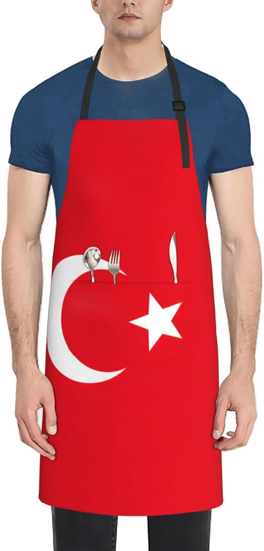Flag of Turkey print Waterproof chef's apron with pocket apron for kitchen cooking baking barbecue and gardening