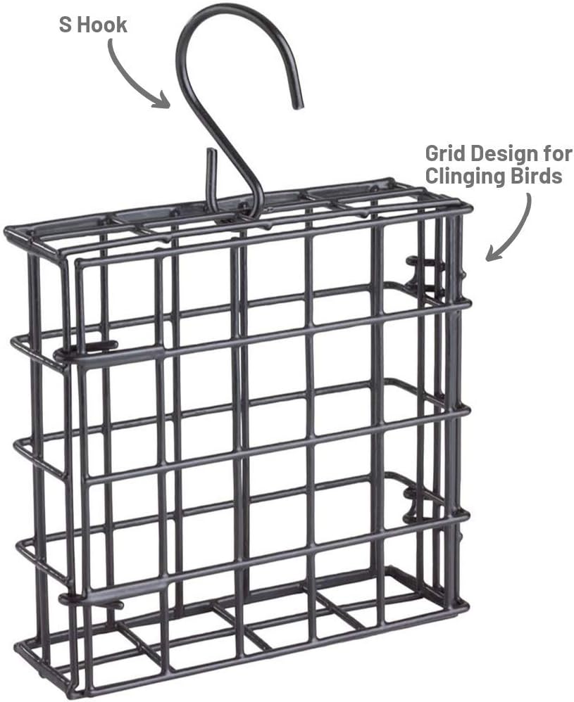 More Birds Suet Cage Bird Feeder, Fruit and Suet Feeder, Single Cake Capacity ,Black