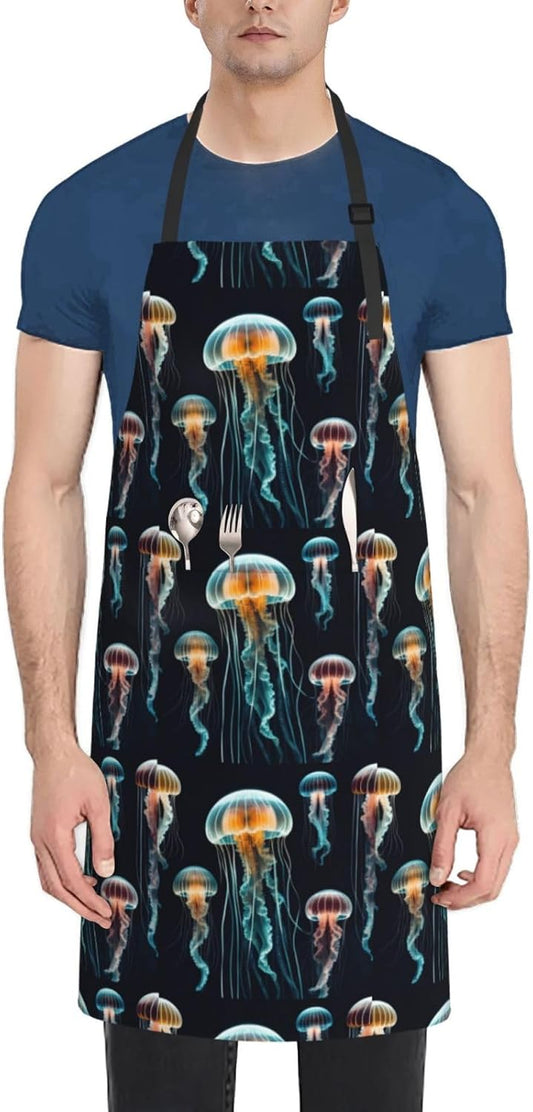 YANYU Jellyfish ocean Print 28x33 In Kitchen Apron Stylish Chef Apron 
