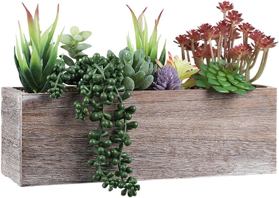 YZZY Artificial Succulents Plants, Small Assorted Green Fake Plants in Pots, Small Faux Succulents Plants with Wooden Planter Pot for Indoor Bathroom Home Office Living Room Table Decor (DM001, 1PCS)