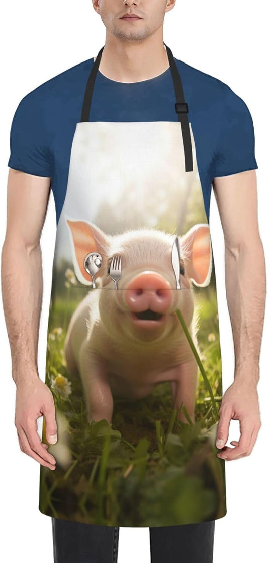 piggy print Waterproof apron with pocket adjustable cooking apron for adult kitchen bibs to bake
