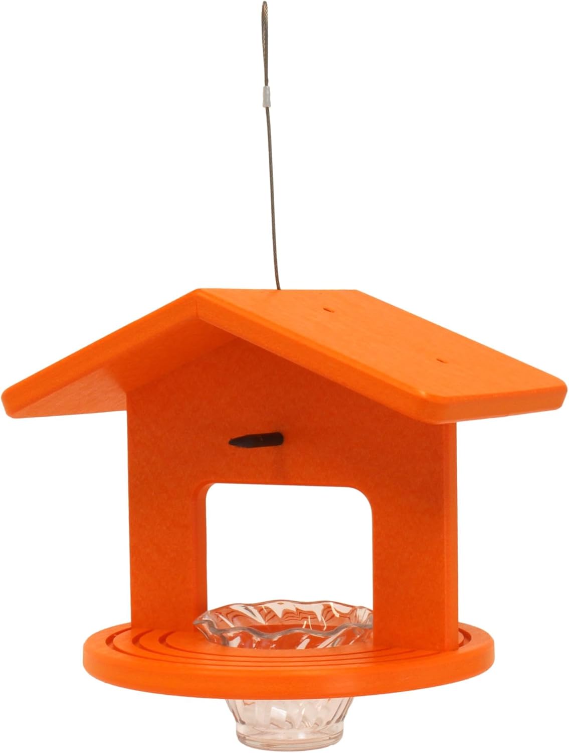 AmishToyBox.com Oriole Bird Feeder, Poly Lumber Hanging Round Oriole Jelly and Orange Feeder with Grooves for Grip, Single Cup (Orange)