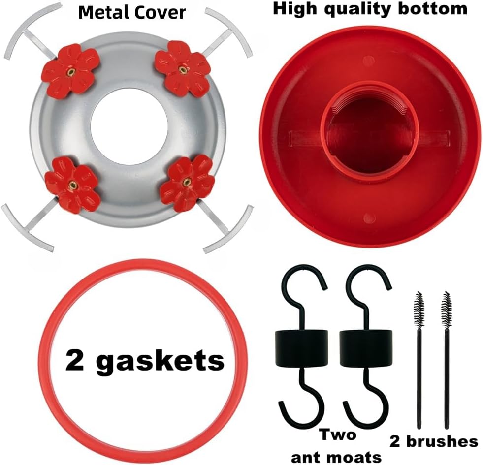 Hummingbird Feeder Base Replacement Parts Set Includes Hummingbird Feeder Bottom, 2 PCS Moat Hook 2 Pcs Brushes and 1 Pcs Replacement Seal Rings