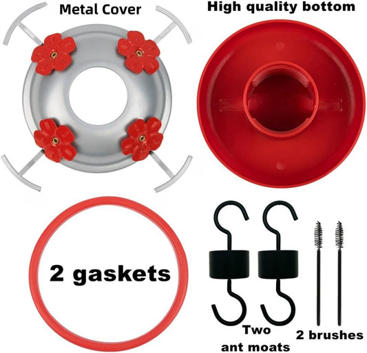 Hummingbird Feeder Base Replacement Parts Set Includes Hummingbird Feeder Bottom, 2 PCS Moat Hook 2 Pcs Brushes and 1 Pcs Replacement Seal Rings