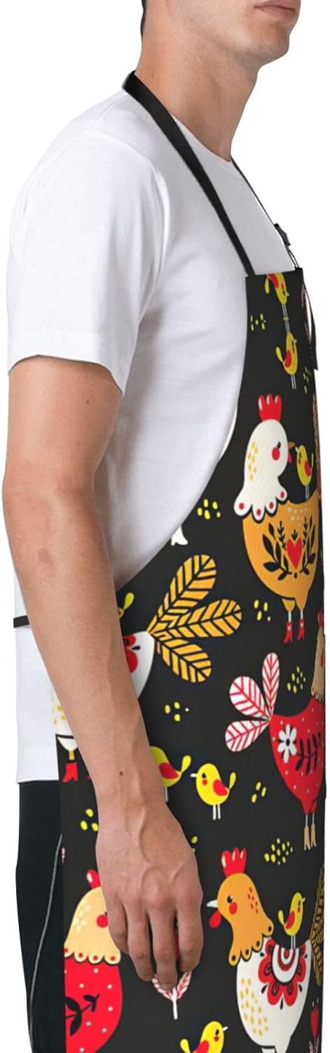 Cute Rooster Chickens Print Laundry apron 28x33 In Waterproof Kitchen 