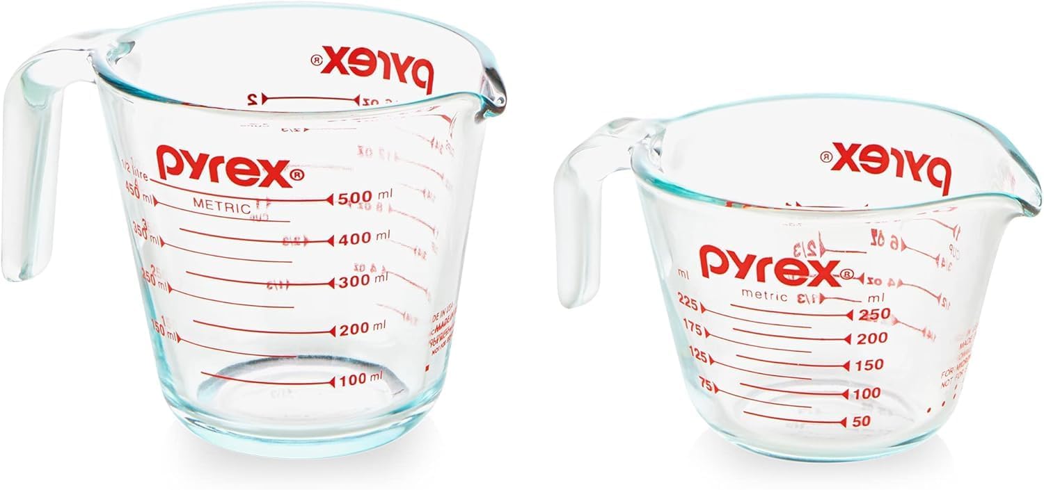 Pyrex Essentials (2-Pack) Glass Measuring Cups Set, (1 & 2 Cup) Measur