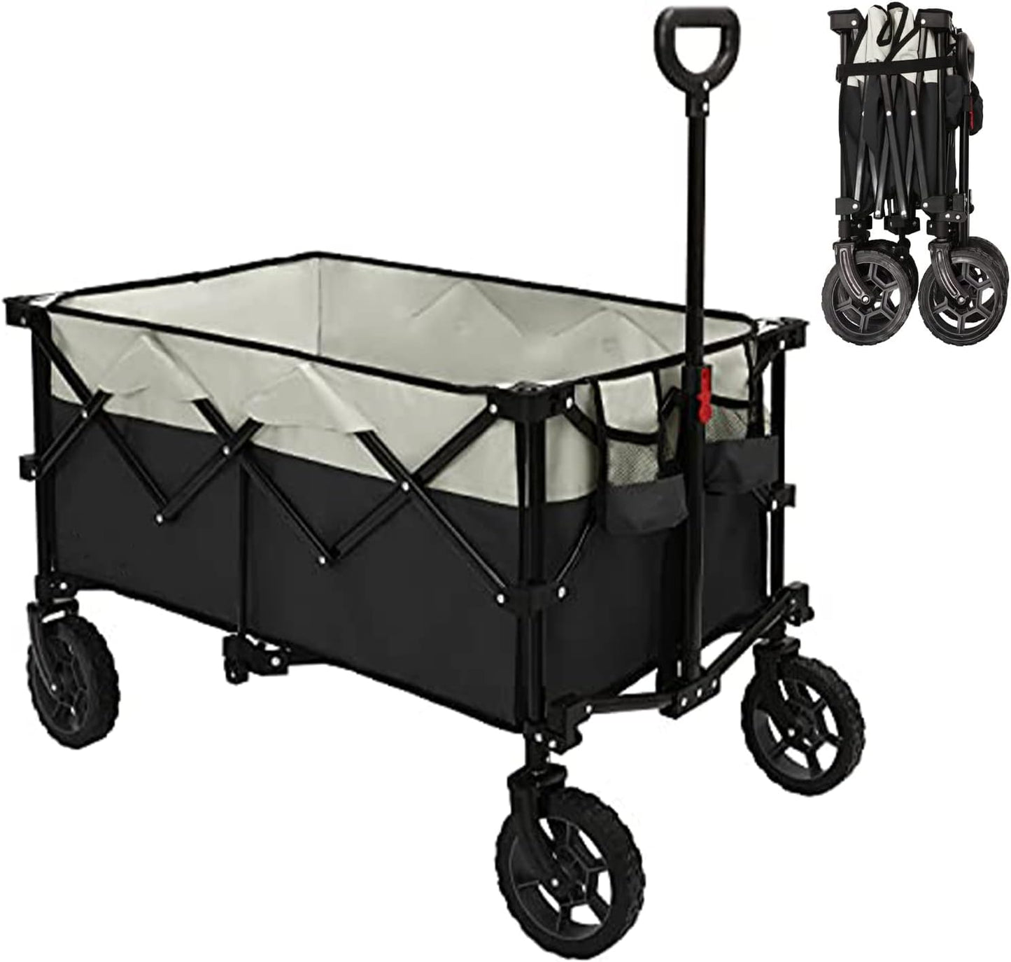Collapsible Camping Cart Outdoor Utility Wagon Folding Portable Cart with Universal Wheels Adjustable Handle and Drink Holders
