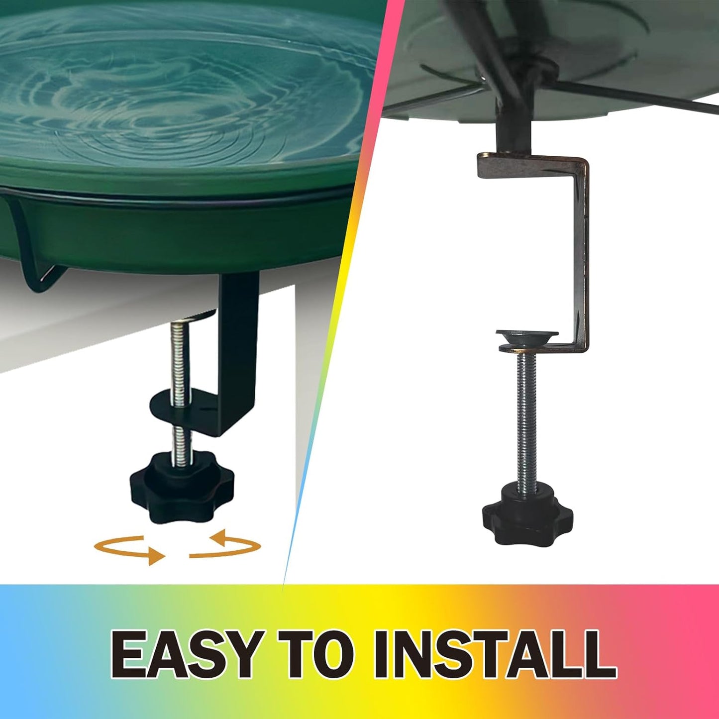 Solar Light String Bird Bath，Birdbaths Deck Mounted 19.5 Inches Bird Bath 2.7 Inches Deck Adjustable Steel Clamp，Balcony Railing Birdbaths, Fence Clamp Detachable…