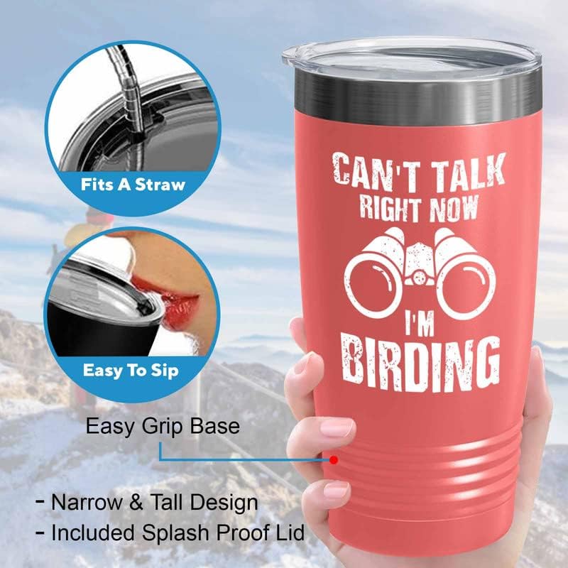 Bird Lover Coral Edition Viking Tumbler 20oz - Can't Talk Right Now - Hummingbird Nest Cage Parrot Dad Gardening Outdoor Birdwatcher Feeder