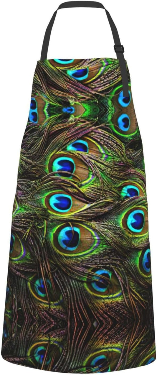 Peacock Feather Print 28x33 In Adult Kitchen Apron with Pockets Versat