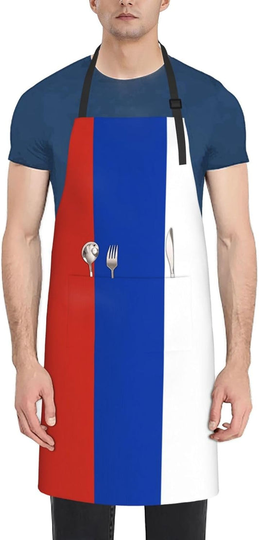 Russian flag print Waterproof chef's apron with pocket apron for kitchen cooking baking barbecue and gardening