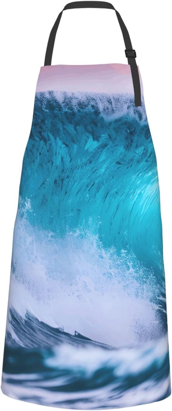 YANYU Blue Ocean Wave Print 28x33 In Kitchen Apron Stylish Chef Apron 
