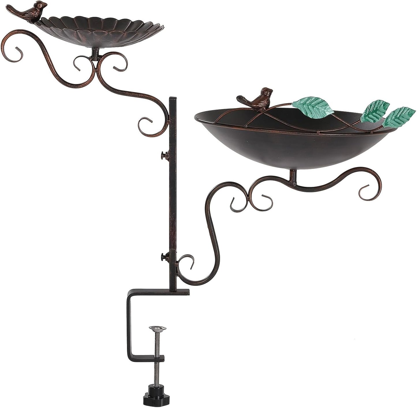 Jemeni Deck Mounted Bird Bath and Feeder Combo, 2 in 1 Bird Feeder with Baths for Outdoor with Clamp Mount Balcony Railing Attracting Birds