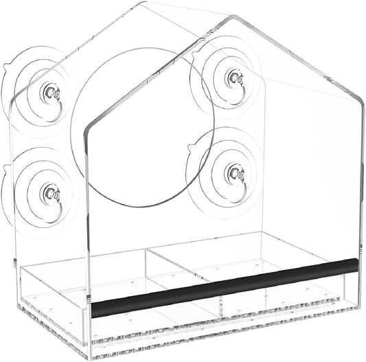 Window Bird Feeder with Strong Suction Cups for Outdoors, Clear Bird Feeder for Window Viewing, Easy to Refill and Clean, Ideal Gift for Parents.(Clear)