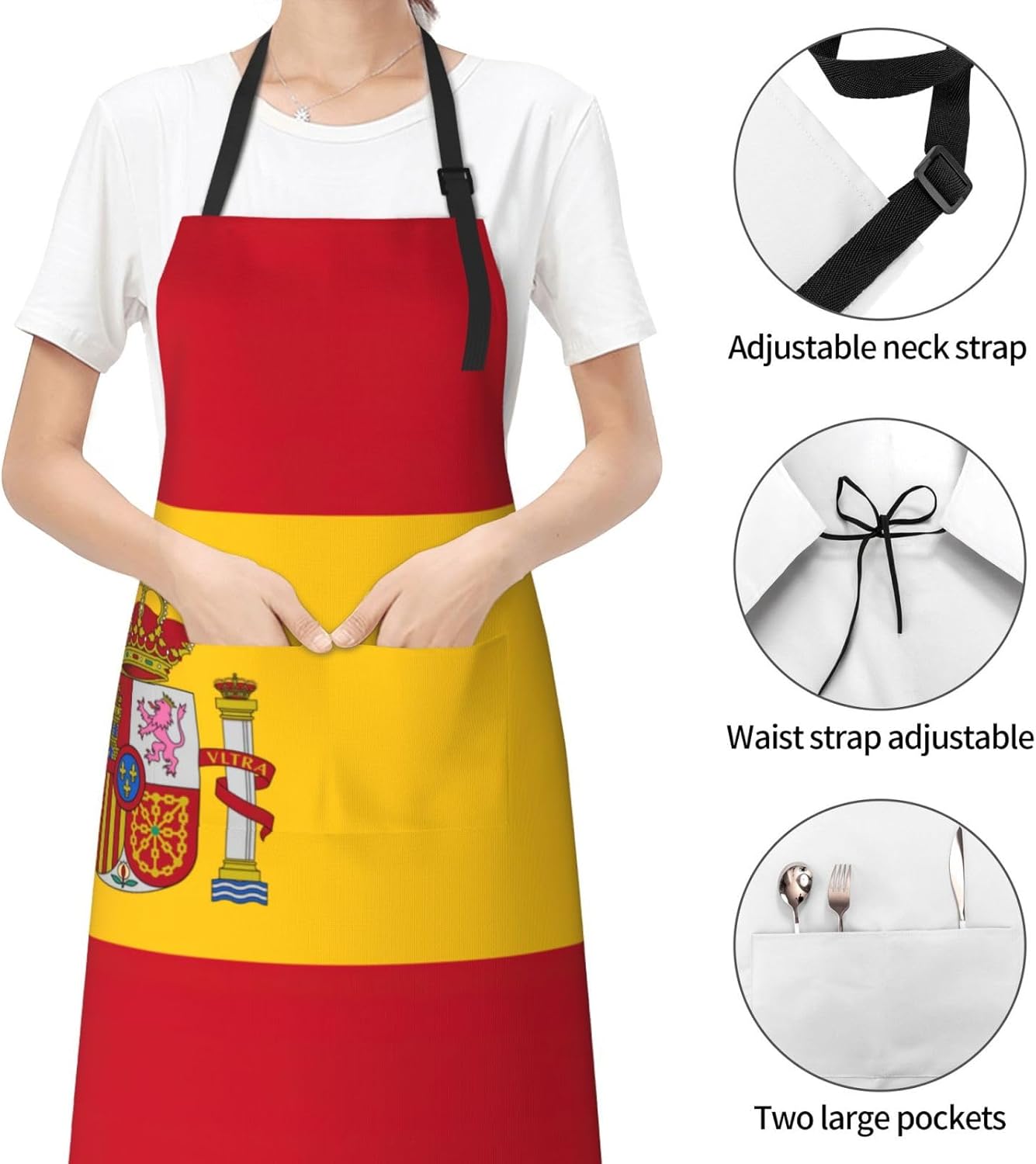 Spanish flag print Waterproof chef's apron with pocket apron for kitch
