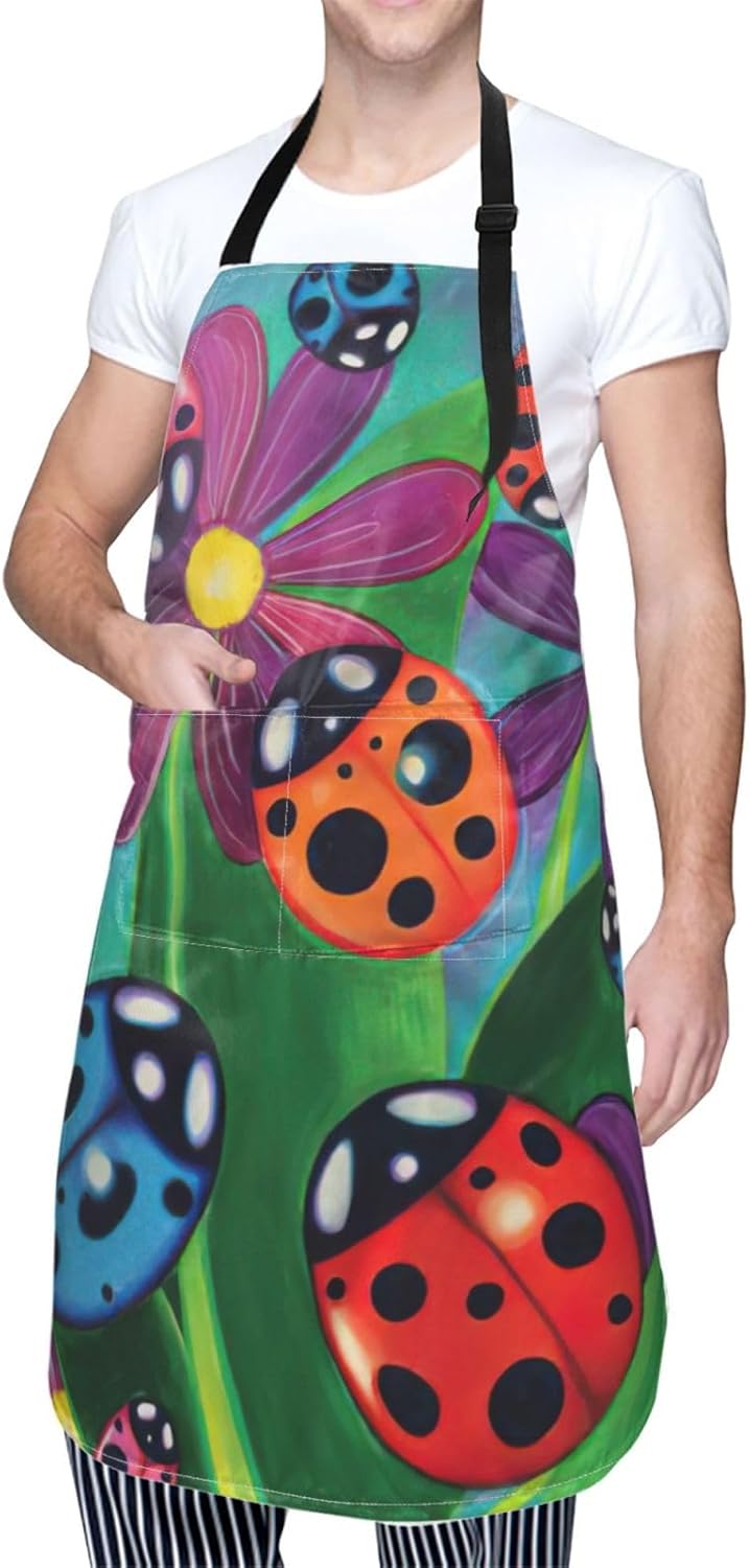 Colorful Ladybird Print Laundry apron 28x33 In Waterproof Kitchen Apro