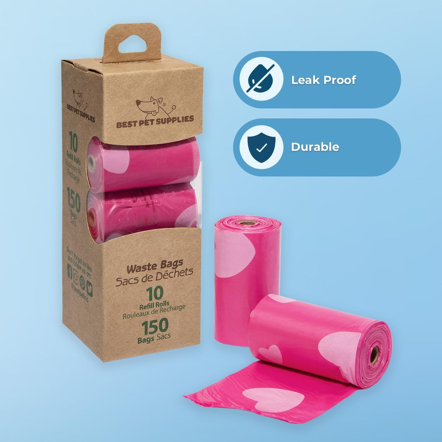 Best Pet Supplies Dog Poop Bags (150 Bags) for Waste Refuse Cleanup, D