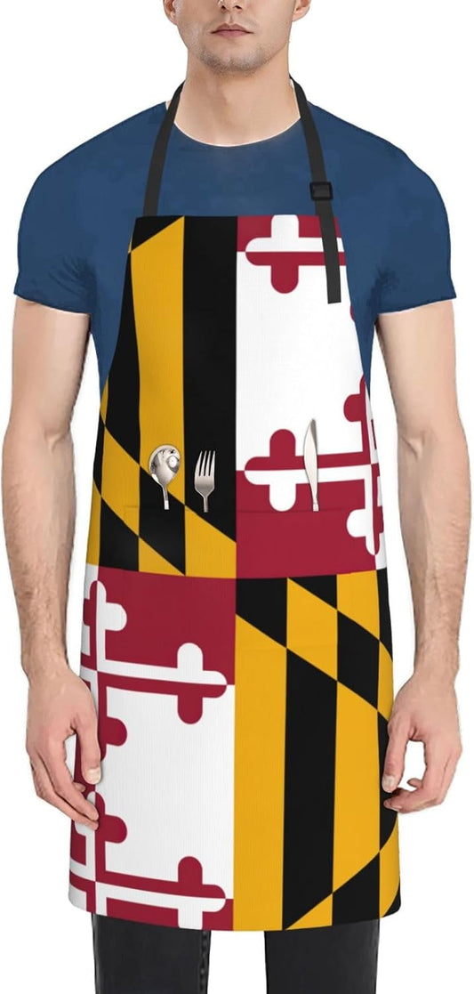 Maryland State Flag print Waterproof chef's apron with pocket apron for kitchen cooking baking barbecue and gardening