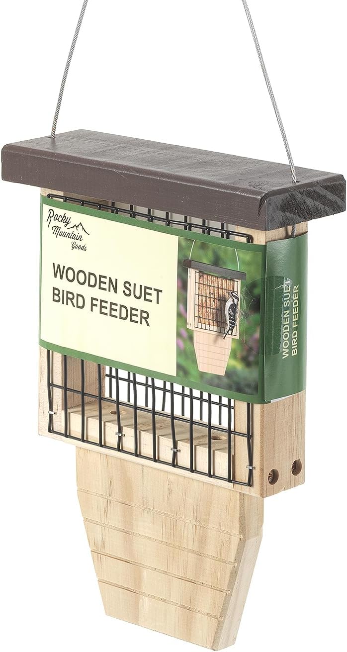 Rocky Mountain Goods Wood Bird Feeder with Suet Holder for Outside Han