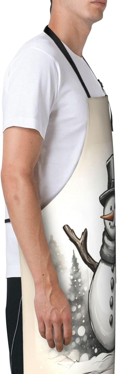 christmas snowman 1 print Waterproof chef's apron with pocket apron for kitchen cooking baking barbecue and gardening