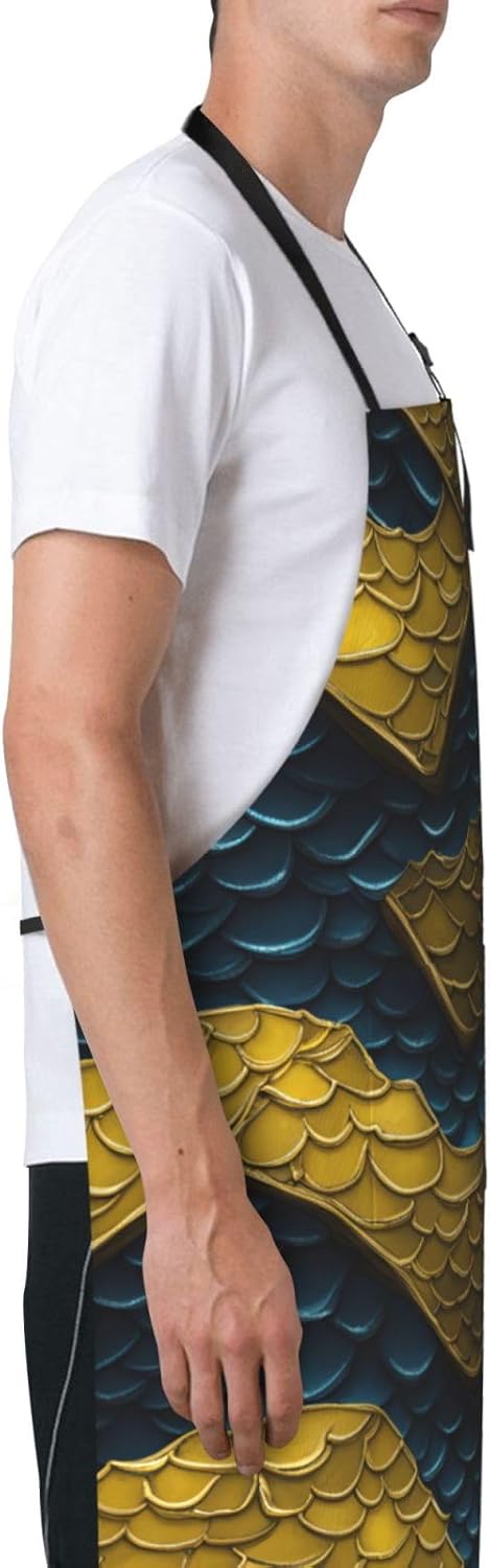 YANYU Dragon Scale Print 28x33 In Kitchen Apron Stylish Chef Apron wit