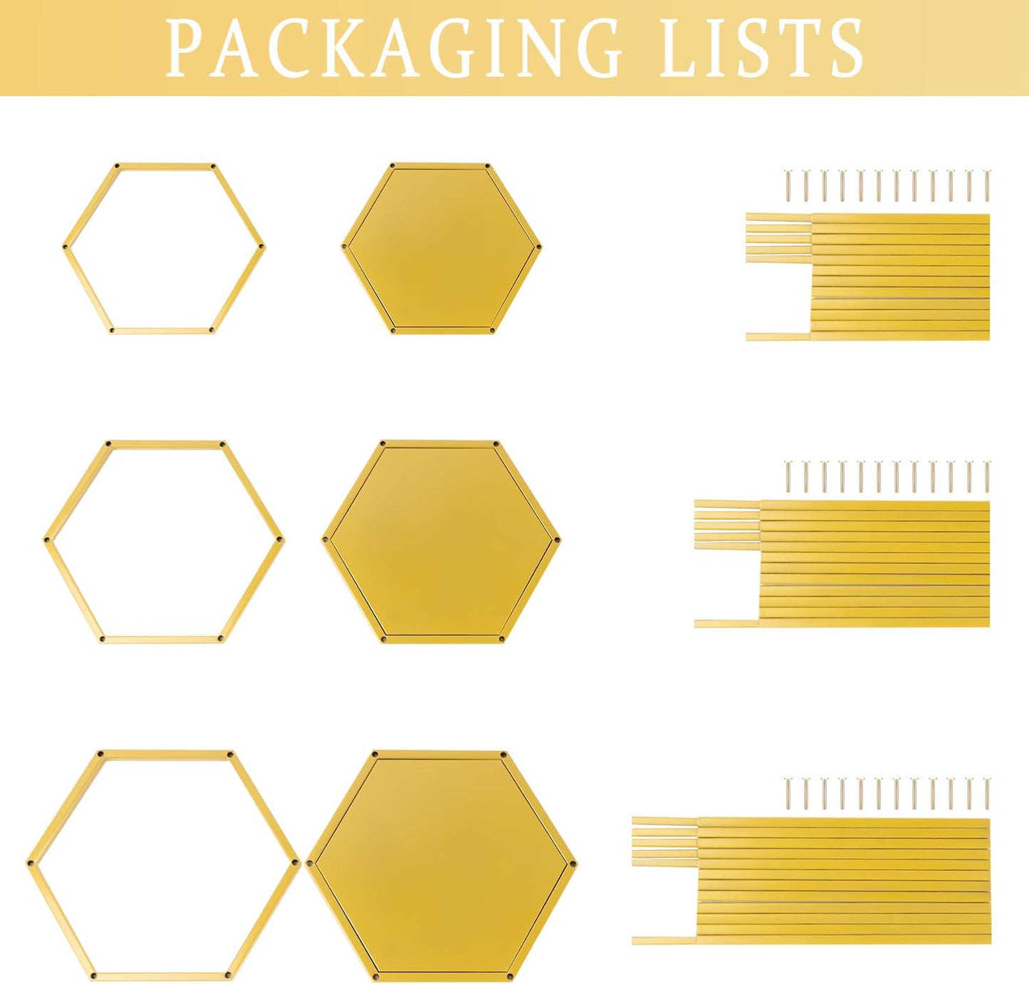 Set of 3 Metal Cylinder Stands for Party Centerpieces, Hexagon Nesting Pedestal Stands, Gold Cake Flower Plant Display Stands, Tall Columnar Vases for Birthday Party Event Home Wedding Decor (Gold)